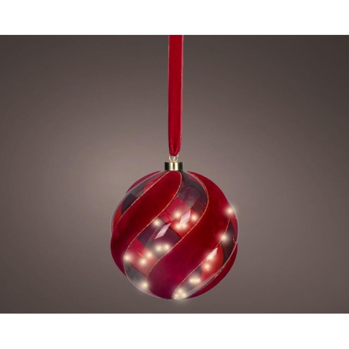 SFERA MICROLED VETRO D.20CM. NASTRO ROSSO BATTERIA